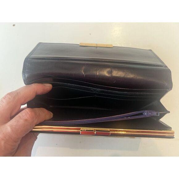 GIVENCHY Vintage Luxury Designer French Wallet Black Liquid LeatherGG Logo Large - Picture 13 of 15